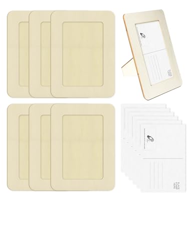 Sobizis DIY Wood Picture Frame Kit with NFC Postcard 7.5×5.5 in Unfinished Frame with Stand Customizable Digital Greeting Card for Birthday Wedding Graduation Holiday Gift 6 Sets