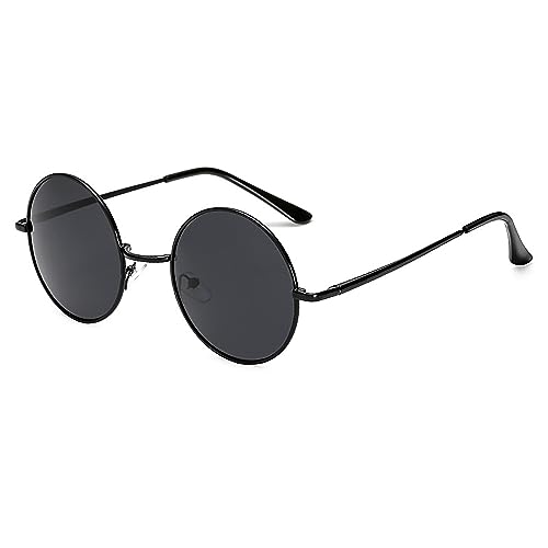 SOHUPAC Round Sunglasses For Men Women Retro Metal Hippie Circle Eyeglasses Clear Lens Vintage Accessories UV Protection (Black-Gray)