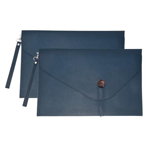 Carpeta A4 de cuero PU para llevar al trabajo cartera azul portátil para documentos de oficina