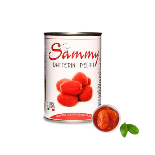 SAMMY - I Datterini Pelati, Pomodorino Datterino Pelato in Succo di Pomodoro, 100% Filiera Italiana, Gusto Dolce e Intenso, 12 Pezzi in Latta da 400gr