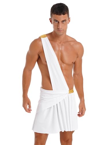 Runhomal - Disfraz romano para hombre, disfraz de Dios griego, Toga, traje de emperador romano, hombre griego, Toga, Roma, príncipe rey, Halloween, carnaval, Cosplay S-3XL, blanco S