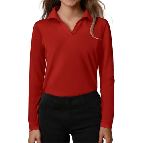 Girls' Shirts Long Sleeve School Uniform Casual Solid Color V Neck Pullover Top3