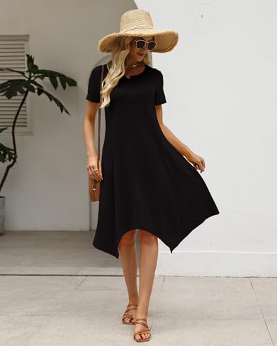 Image of COSSEN Women's 2026 Summer Midi Dress Crew Neck Short Sleeve
