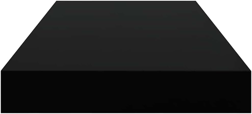 Floating Wall Shelf Set of 2, High Gloss Black MDF, 9.1x19.7x1.5 Inch Modern Ledge Shelves for Living Room, Bedroom, Bathroom Decor