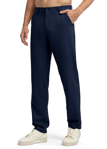 Image of Willit Men's Linen Pants Casual Linen Dress Pants Beach Summer Lightweight Trousers 28 inch 30 inch 32 inch