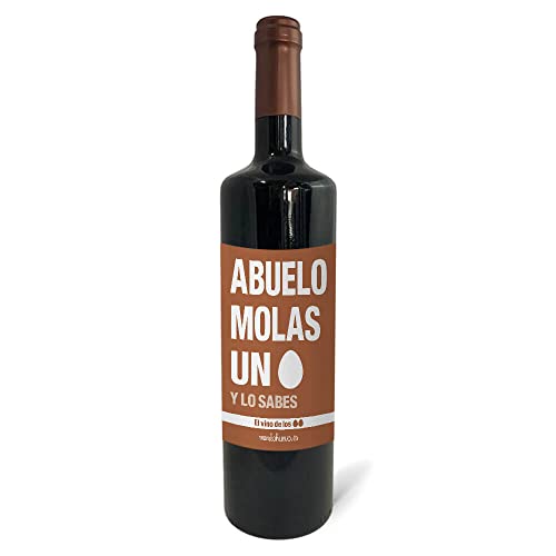 Regalo original. Botella de vino tinto Abuelo molas un huevo. 75cl.