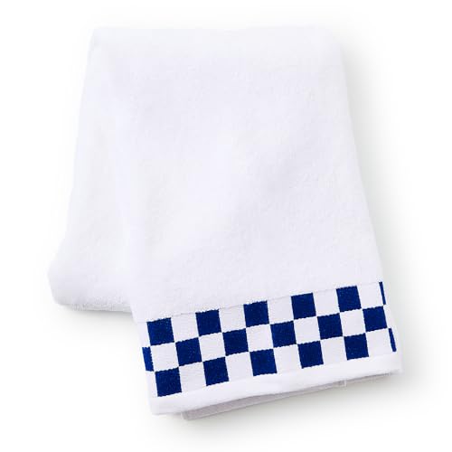 MACKENZIE-CHILDS Cotton Bath Towel, Cute Decorative Bathroom Towel, Blue-and-White Navy Check Border