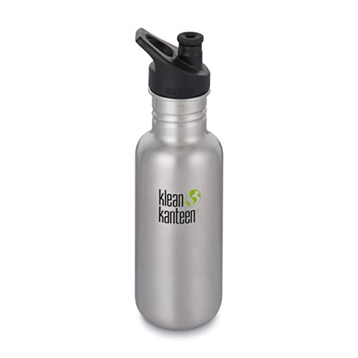 Klean Kanteen Classic Stainless Steel Single Wall Non-Insulated Water Bottle with Sport Cap, 18-Ounce, Brushed Stainless
