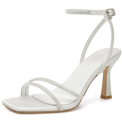 Image of Mostrin Womens Sandals Strappy Heels for Women Ankle Strap Lace Up Heels Square Open Toe Heels Tie Up Stiletto High Heeled Sandals for Prom, Party, Daily Wear