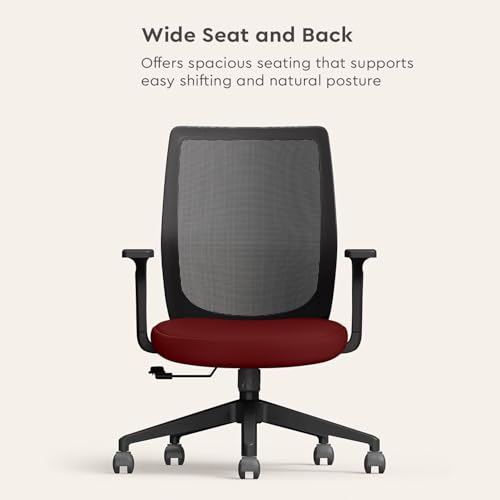 Image of Interio by Godrej Curv Premium Mesh Wide Back Ergonomic Chair for Work from Home /Study | 1 Year Warranty | Height Adjustable Chair | Heavy Duty PP Base | DIY Installation (Milan Red)