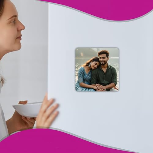 Image of Customised Fridge Magnet with Photo & Name | Personalized Refrigerator Magnet for Special Moments (Square)