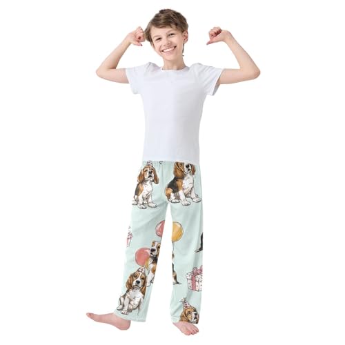 ZZXXB Beagle Happy Birthday Balloon Boys Long Pants Soft Trousers Elastic Waist Kids Lounge Bottoms with Pockets S-XL3