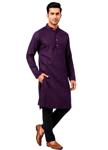 Image of Men's Traditional Ethnic Kurta Long Solid Casual Wine