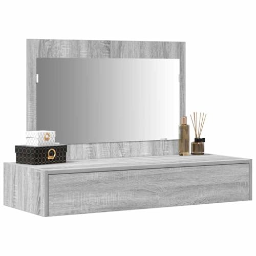 Mesa de cosméticos gris 100 cm Mangloder con cajón espacioso y espejo de madera 3