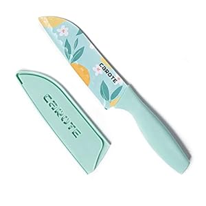 Carote Knife Kitchen Knife Chef Knife Color Printing Santoku Knife & Non-Slip Handle with Blade Cover, Blue, 5inch – Stainless Steel