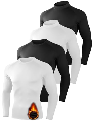 5 Pack Thermal Compression Shirts for Men Mock Turtleneck Long Sleeve Running Undershirt Base Layer Tops for Winter