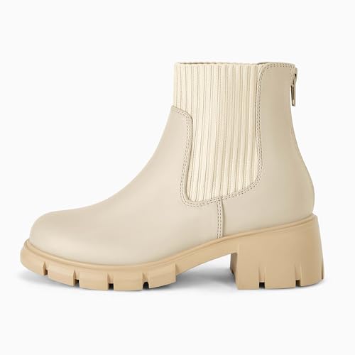 Coutgo Girl Boots Kids Ankle Boots Back Zipper Round Toe Chelsea Platform Elastic Short Booties Snow Boots for Little Kids/Big Kids4