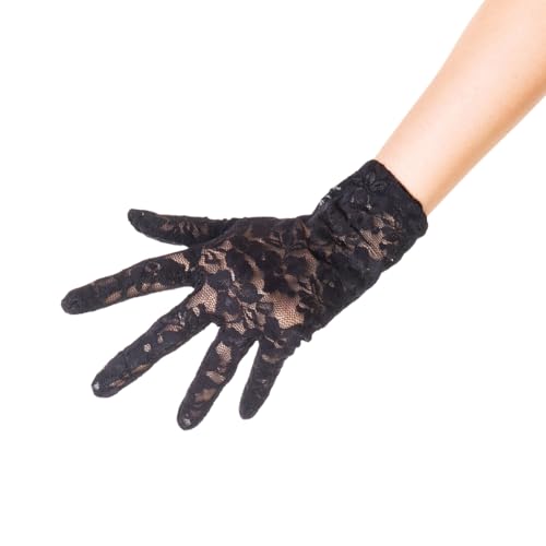 Women's Black Lace Gloves, Elegant Floral Tea Party Short Vintage Glove for Halloween Costume Accessories3