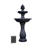 XBrand 44' Tall Black Fiberglass/Resin 2-Tiered Solar Water Fountain w/Solar Panel and Auto-Shut Off Pump for Home Garden Yard Decor