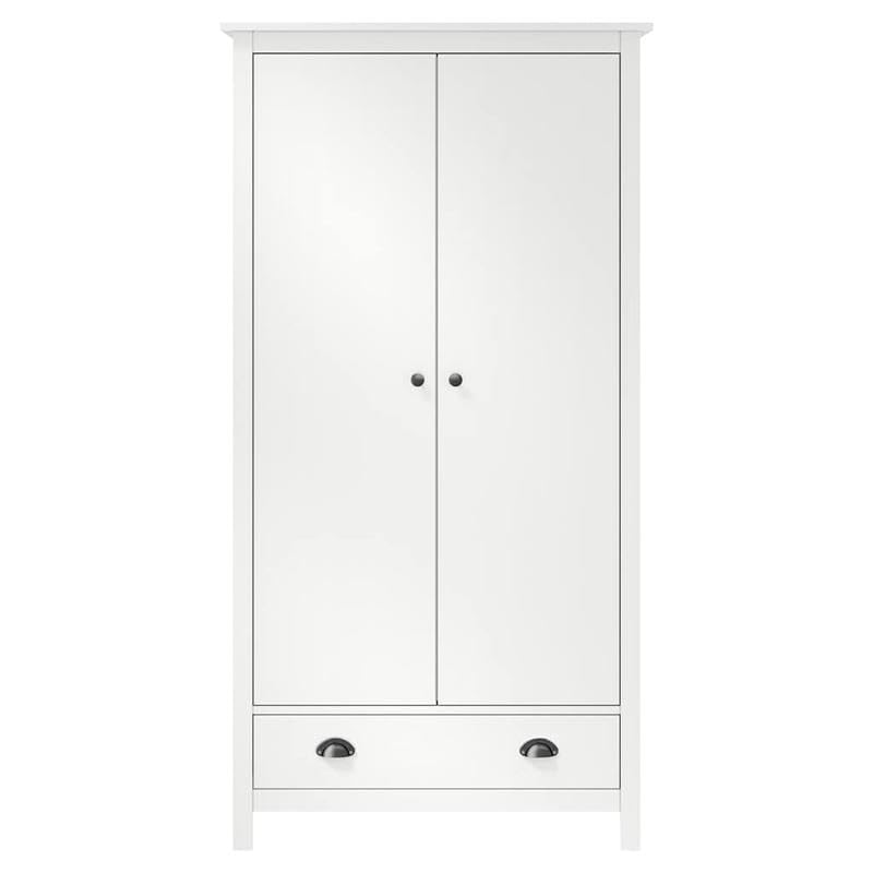 Eleganz Armario con 2 puertas de madera maciza de pino – Armario blanco 89 x 50 x 170 cm para dormitorio y sala de estar – Diseño estable, mucho espacio de almacenamiento