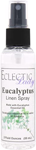 Eucalytpus Essential Oil Linen Spray (Double Strength), 4 ounces - Eclectic Lady Sheet and Linen Spray - No Artificial Colors, Parabens, or Preservatives - Long-Lasting Scent for Bed, Fabric & Pillow