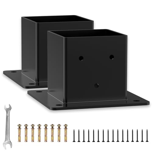 Encreese 4x4 (Actual 3.6x3.6) Post Base Stainless Steel Anchor Base Heavey Duty Post Bracket Square, Screws Deck Railing, Pergola, Porch, Wood Fence Post, Sheds, Ground Holders Support (2pk Black)