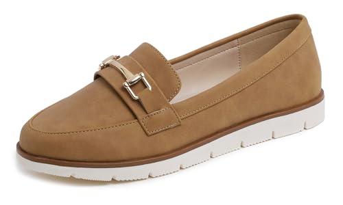 Image of FEVERSOLE Women's Comfort Penny Loafer Geniune Leather Insole Flexible Walking Driving Shoes