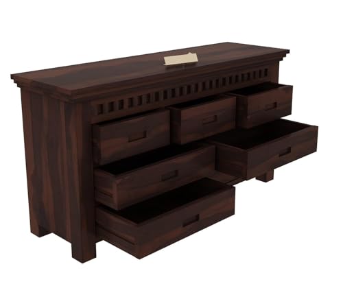 Image of Wooden Chest of Drawers for Living Room with 7 Drawer - Solid Wood Chest of Drawers Wooden Drawer Cabinet Chest of Drawer for Bedroom Storage Cabinet