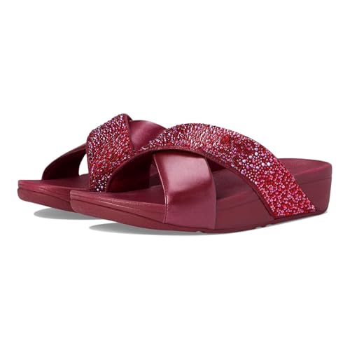 Image of FitFlop Womens Lulu Crystal-Mix Metallic Cross Slides All Black Sandal
