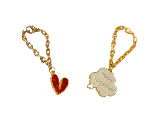 Morel Sturdy Rose Gold Chain Watch Charm Combo of Red Heart Shaped and Happy Together Written Pendant, Watch Charm, Watch Accessories, Pack of 2