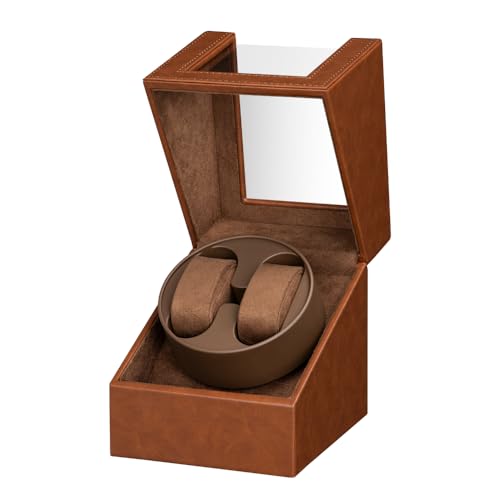 LINGFANSTORE Caja giratoria automática de reloj,Caja giratoria de reloj, motor Mabuchi silencioso,Funcionamiento con batería o fuente de alimentación de cuero PU (Marrón-135f)