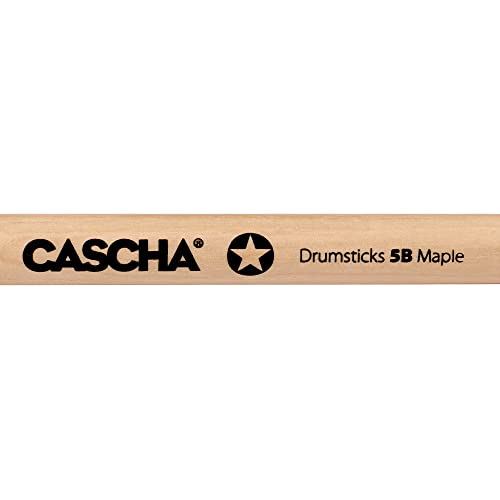 CASCHA Maple 5B Drumsticks - ideal für sanften Rock - Allrounder Schlagzeug-Sticks für Fortgeschrittene - 1 Paar Wooden-Sticks - Schlagzeug-Zubehör aus Ahornholz - ovale Kopf-Form, Natur, HH 2360