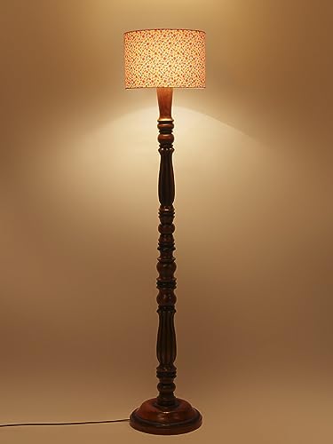 Image of Cotton Shade Floor Lamp with Wooden Base - Height 56 Inches, Colour | Modern Standing Lamp for Living Room, Bedroom, Office | Stylish & Decorative Home Lighting | Elegant Decor