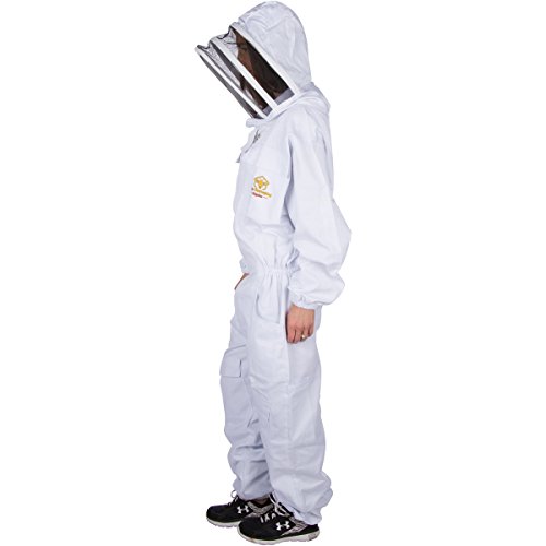 Professional Beekeeping Suit and Goatskin Gloves (1 Pair) Self-Supporting Fencing Veil and Heavy Duty YKK Metal Zippers for Bee Keepers Easily Take On and Off (Medium)