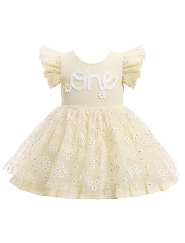 IBTOM CASTLE Baby Girl First Birthday Outfit Ruffle Daisy Tulle Tutu Dress Bow Headband Cake Smash One Year Old Clothes2