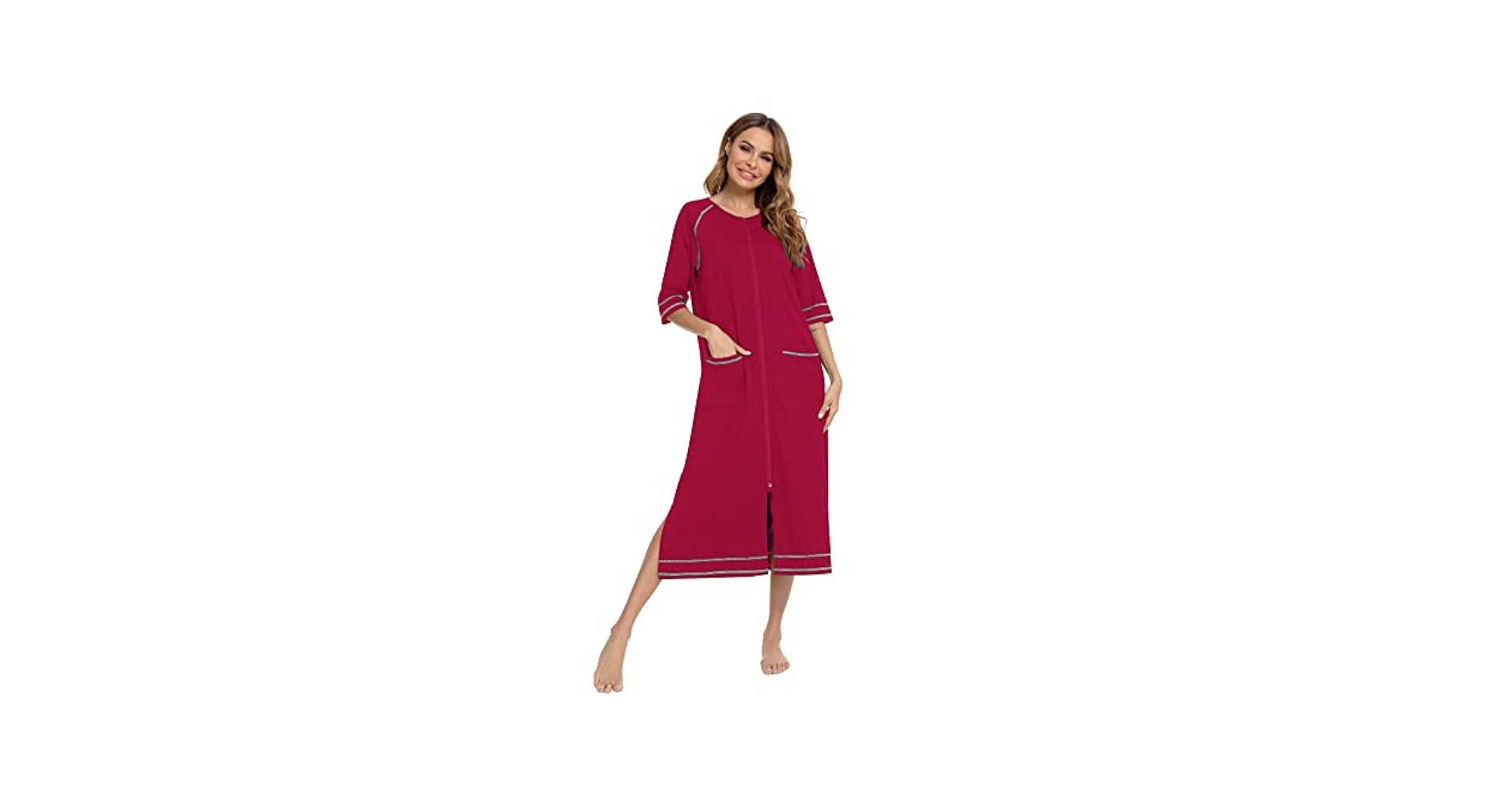 ASKYY　long robe coat　非公式色 FZYLQY Women's Zip Up Cotton Housecoat Zipper Front Robe