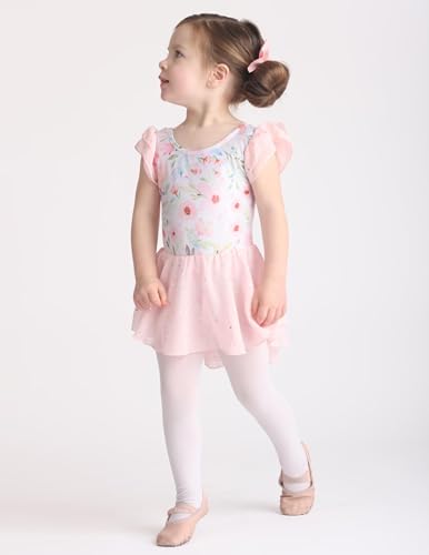 Image of Arshiner Girls Shiny Ruffle Sleeve Ballet Leotard with Skirt Criss-Cross Back Dance Dresses
