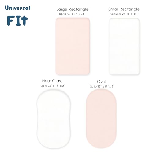 Image of GRSSDER Stretchy Ultra Soft Fitted Bassinet Sheet 2 Pack, Universal Fit for Bassinets Baby Cradle Moses Basket Oval Rectangle Mattress Safe and Snug, Jersey Bassinet Sheets for Girls, White /Pink