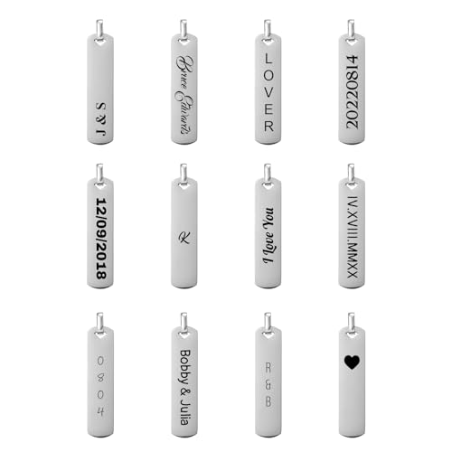 Personalized Vertical Bar Pendant Necklace - Custom Name Text Necklace Customized Stainless Steel Memorial Necklace Anniversary Valentine's Day Gifts for Men Women Couple4