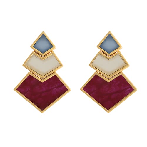 Boucles d'oreilles Nefertiti bleu blanc grenat en perles suspendues