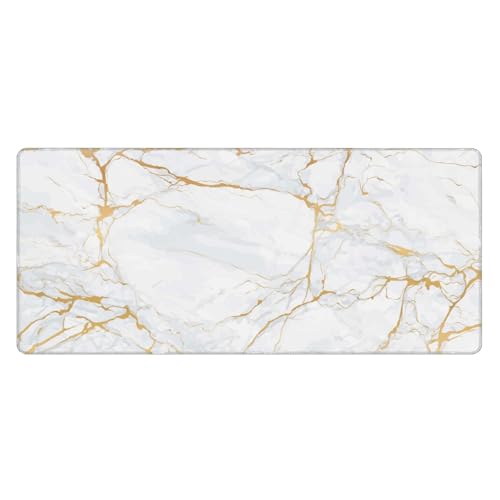 Image of White Marble Texture Extended Gaming Mouse Pad, with Stitched Edges Large Mouse Pad Desk Protector, Rubber Base Mousepad Keyboard Mouses Mat for Work Game Office Home- 32 inch X 12 inch Inch,E23