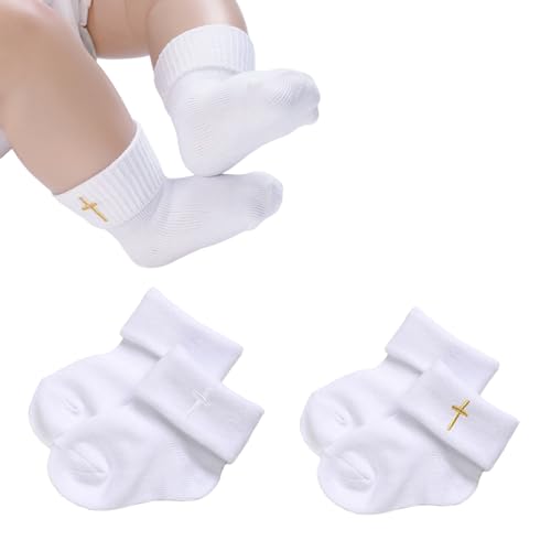 Newborn Baptism Socks with Eyelet Ruffle Lace