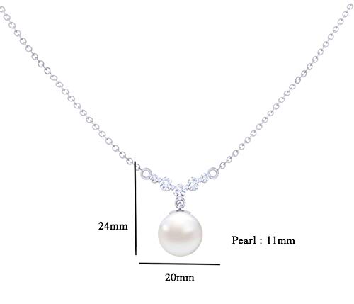 Image of Clara 925 Sterling Silver Pearl Pendant Necklace with Chain | Platinum Plated | Minimal Daily Wear | Gift for Women & Girls