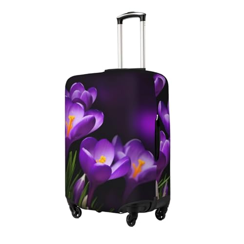 Green Leaves And Purple Flowers Print Luggage Suitcase Covers Elastic Washable Luggage Protector Luggage Covers For Suitcase2
