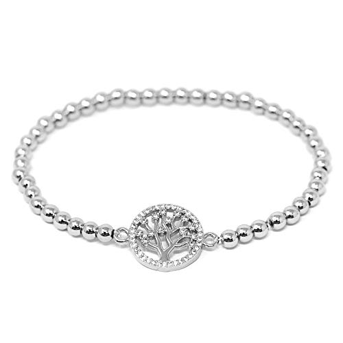 Stainless Steel Bracelet for Women Tree of Life Charm CZ Cubic Zirconia Gold Plated Bead Ball Stretchable Elastic Bracelets3