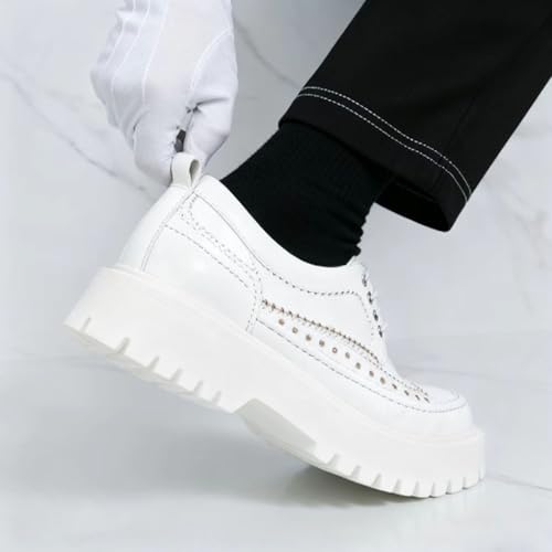 Image of Men's Patent Leather Platform Dress Shoes Classic Round Toe Thick Lug Sole Lace Up Oxfords Comfort Block Heel Derby Business Casual Shoes