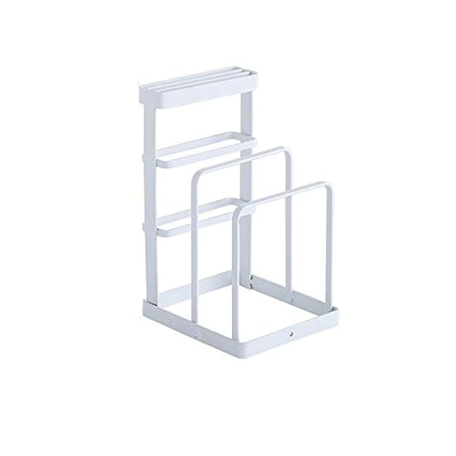 VANRA Metal Knife Block Without Knives, Multifunctional Knife Holder with 2 Layers Cutting Board Rack Dish Rack, Kitchen Storage Organizer,White