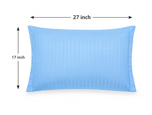 Image of Cotton Solid Striped Pillow Covers | Ultrasoft Breathable Envelope Closure| Pack of 2 Pillow Covers Standard Size (27 x 17 Inches) (Blue)