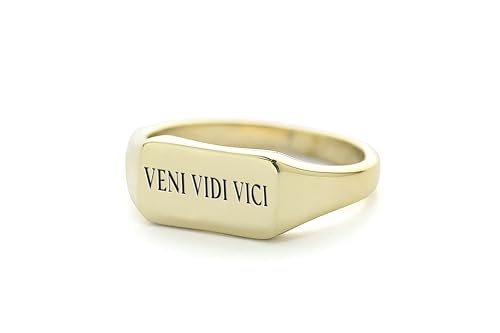 Bague personnalisée or 14k gravée rectangle Veni Vidi Vici homme femme