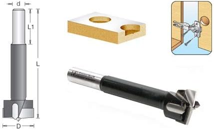 Amana Tool - 203036 Carbide Tipped Hinge Boring Bit 36mm Dia x 90mm Long x 10mm Shank